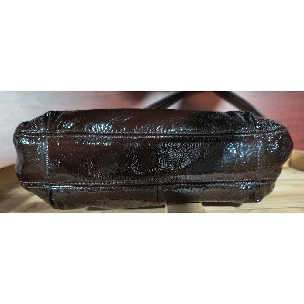 Coach‎ Brown Ashley Crinkled Patent Leather Bag H1294-F20462 Silver Hardware